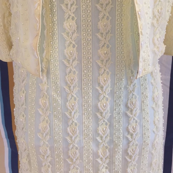 Amazing True Vintage Pale Yellow Beaded Dress Set - Picture 3 of 8
